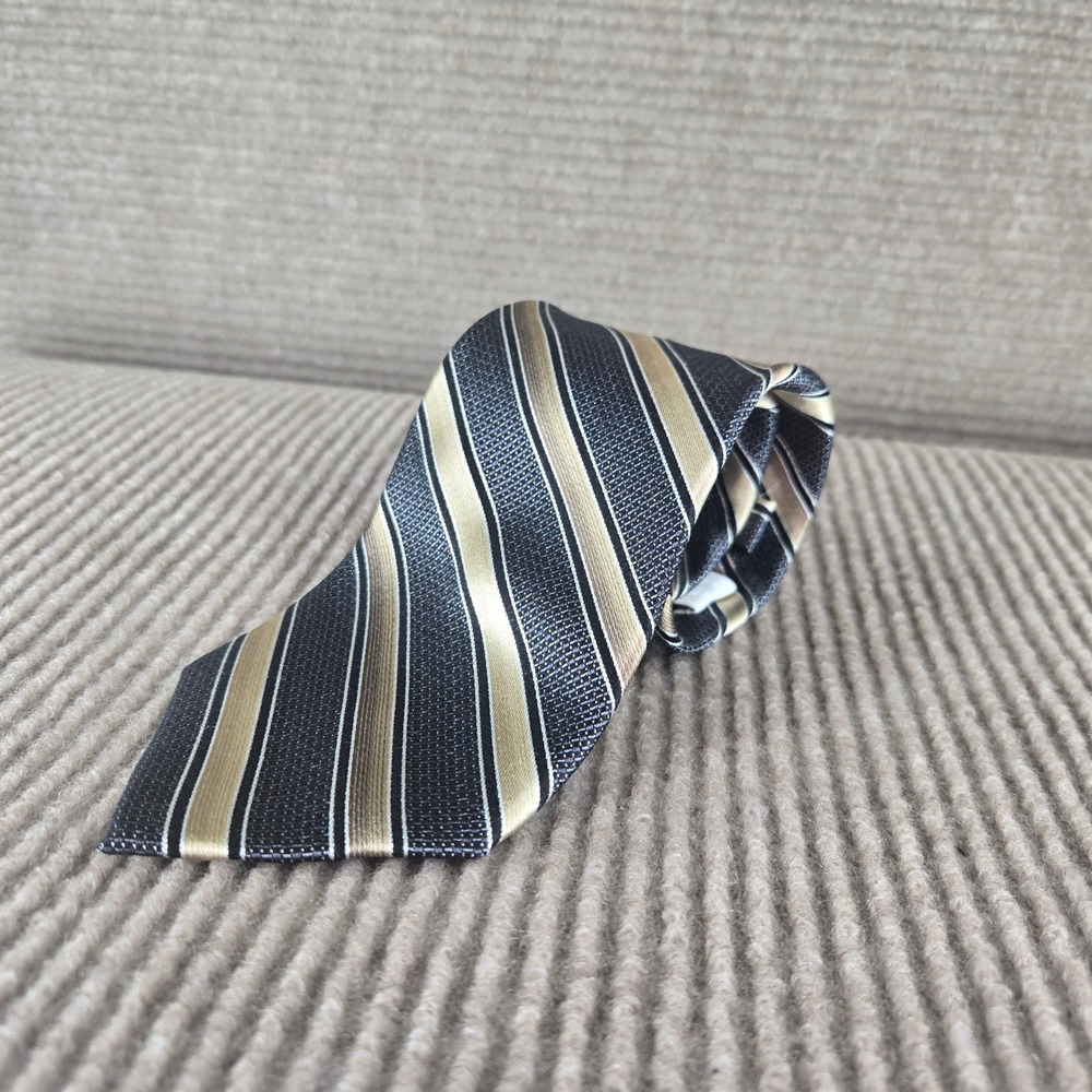 Pronto Uomo Mens Grey Gold Striped Silk Necktie